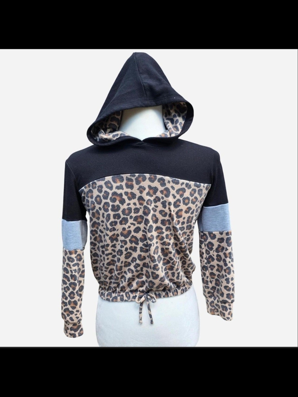 BKE Youth Leopard Print Drawstring Hem Hoodie Medium